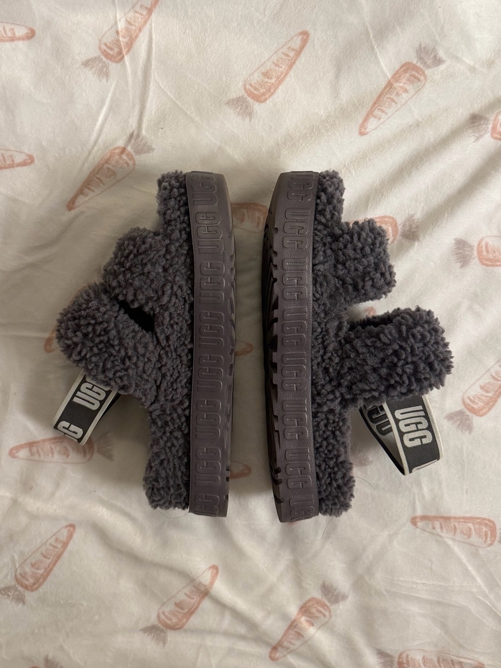 UGG Kids Charcoal Sherpa Strap Slide Sandals